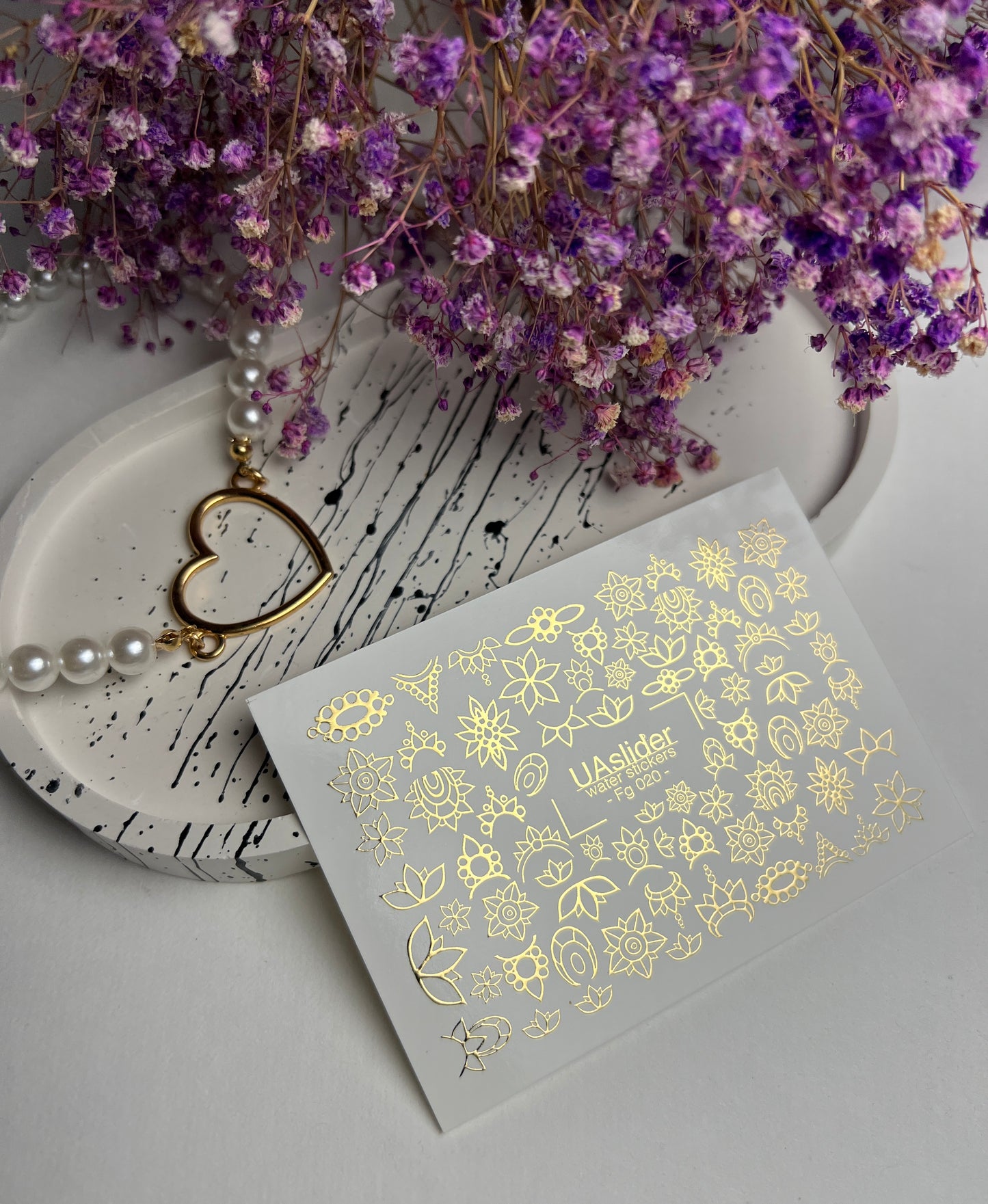 Nail Water Decal Fg-020 | Floral Water Slide Nail Decals with Gold Foil | Lotus & Mandala Flowers