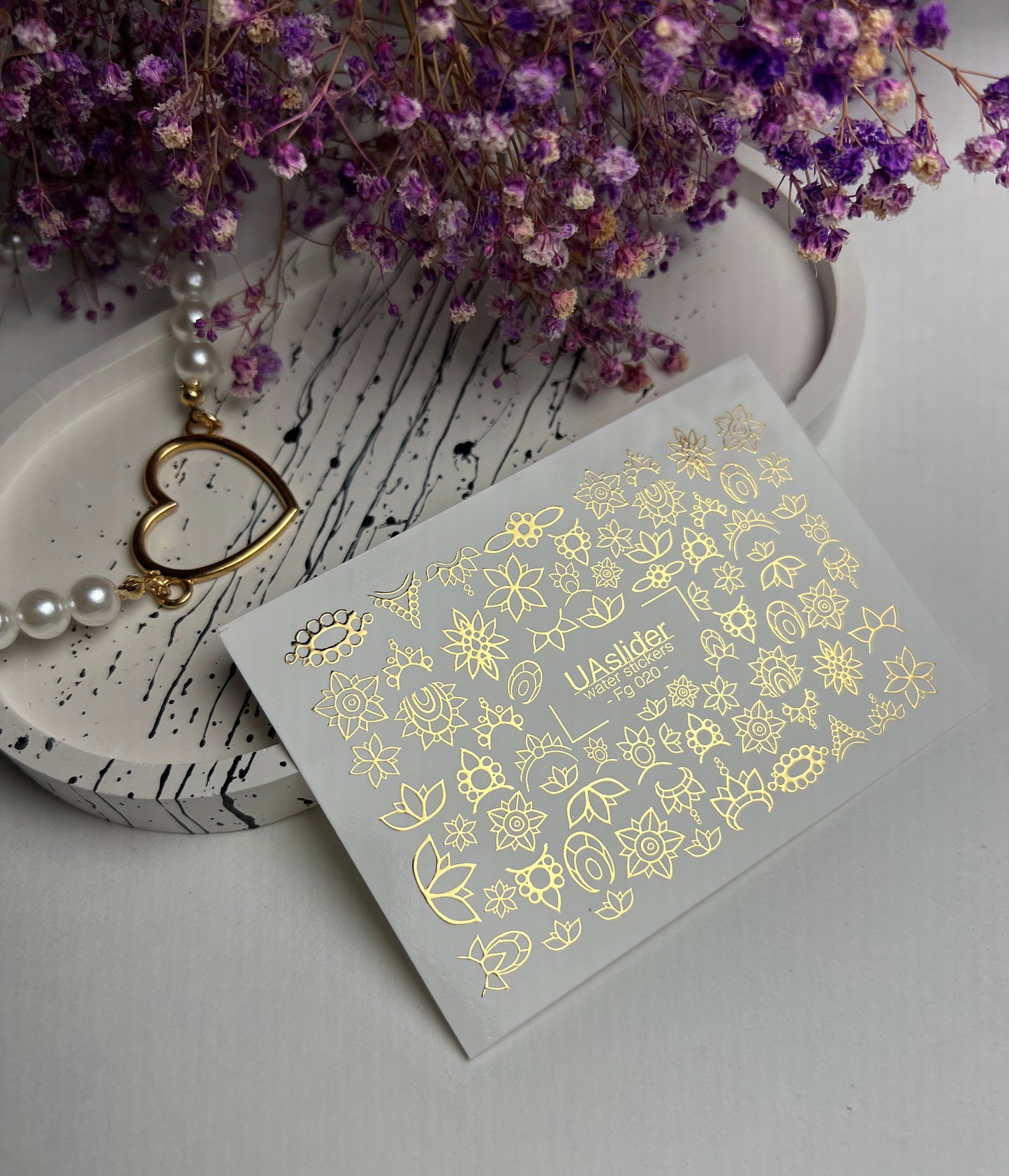 Nail Water Decal Fg-020 | Floral Water Slide Nail Decals with Gold Foil | Lotus & Mandala Flowers