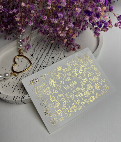 Nail Water Decal Fg-020 | Floral Water Slide Nail Decals with Gold Foil | Lotus & Mandala Flowers