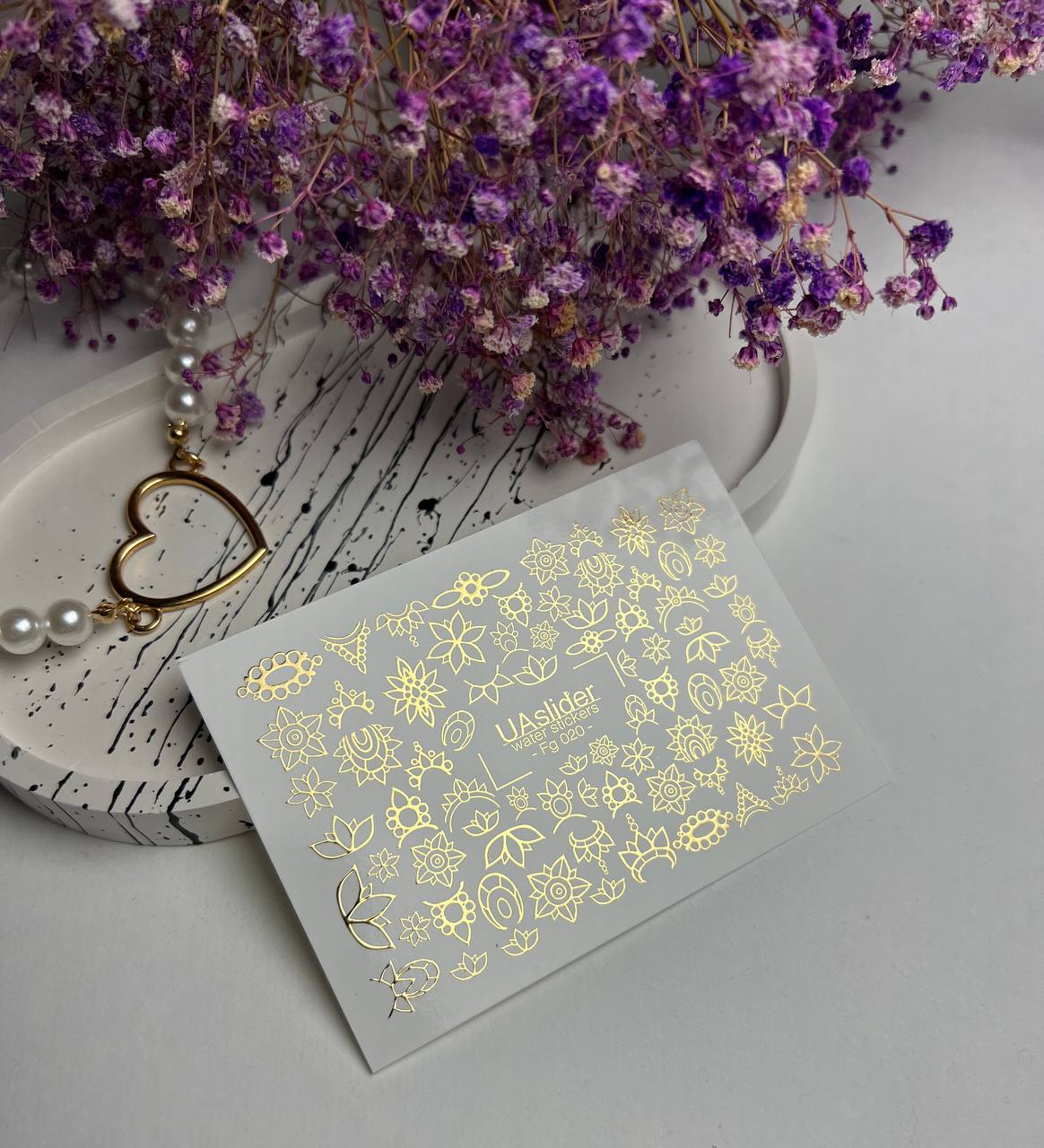 Nail Water Decal Fg-020 | Floral Water Slide Nail Decals with Gold Foil | Lotus & Mandala Flowers