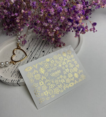 Nail Water Decal Fg-020 | Floral Water Slide Nail Decals with Gold Foil | Lotus & Mandala Flowers
