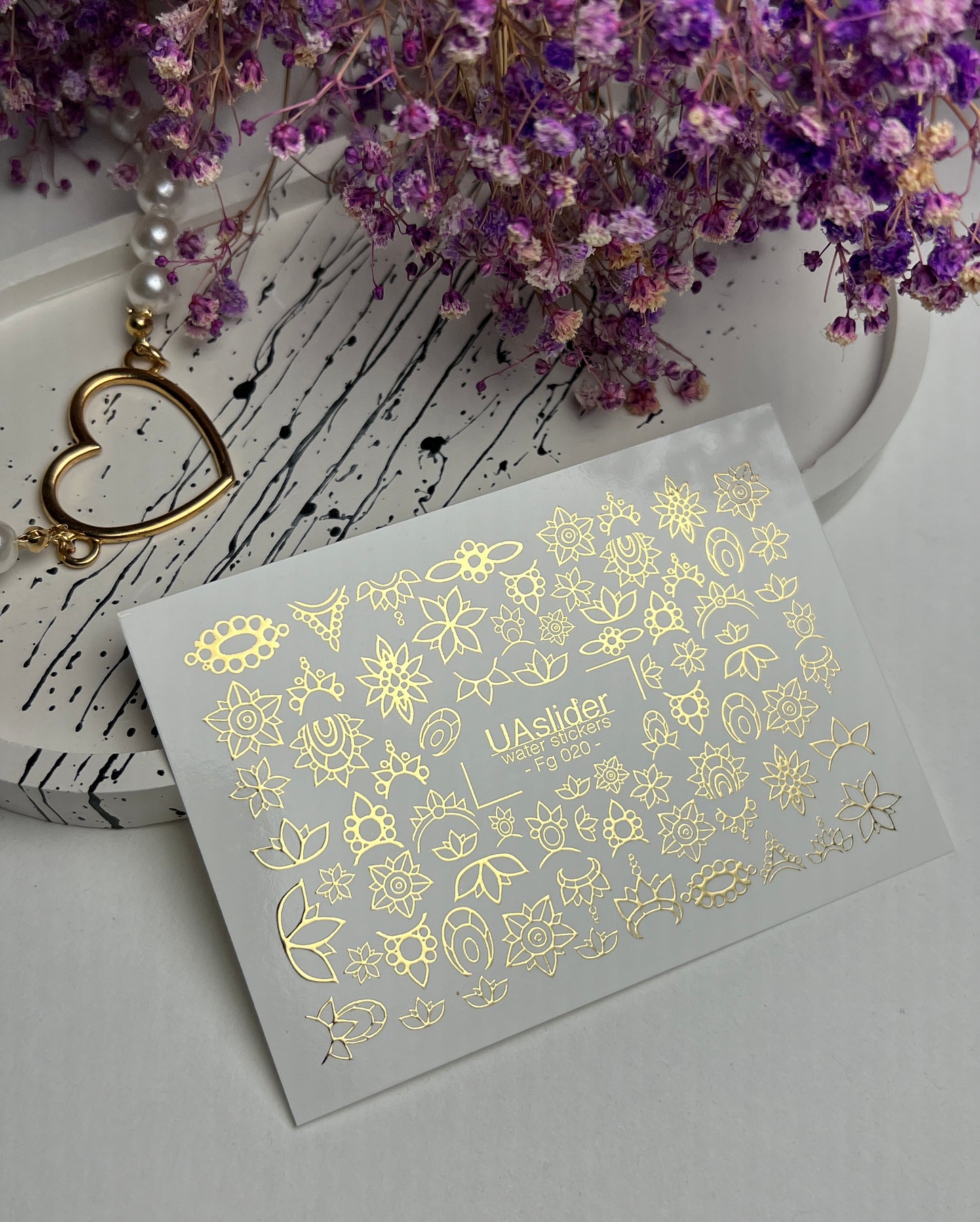 Nail Water Decal Fg-020 | Floral Water Slide Nail Decals with Gold Foil | Lotus & Mandala Flowers