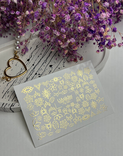 Nail Water Decal Fg-020 | Floral Water Slide Nail Decals with Gold Foil | Lotus & Mandala Flowers