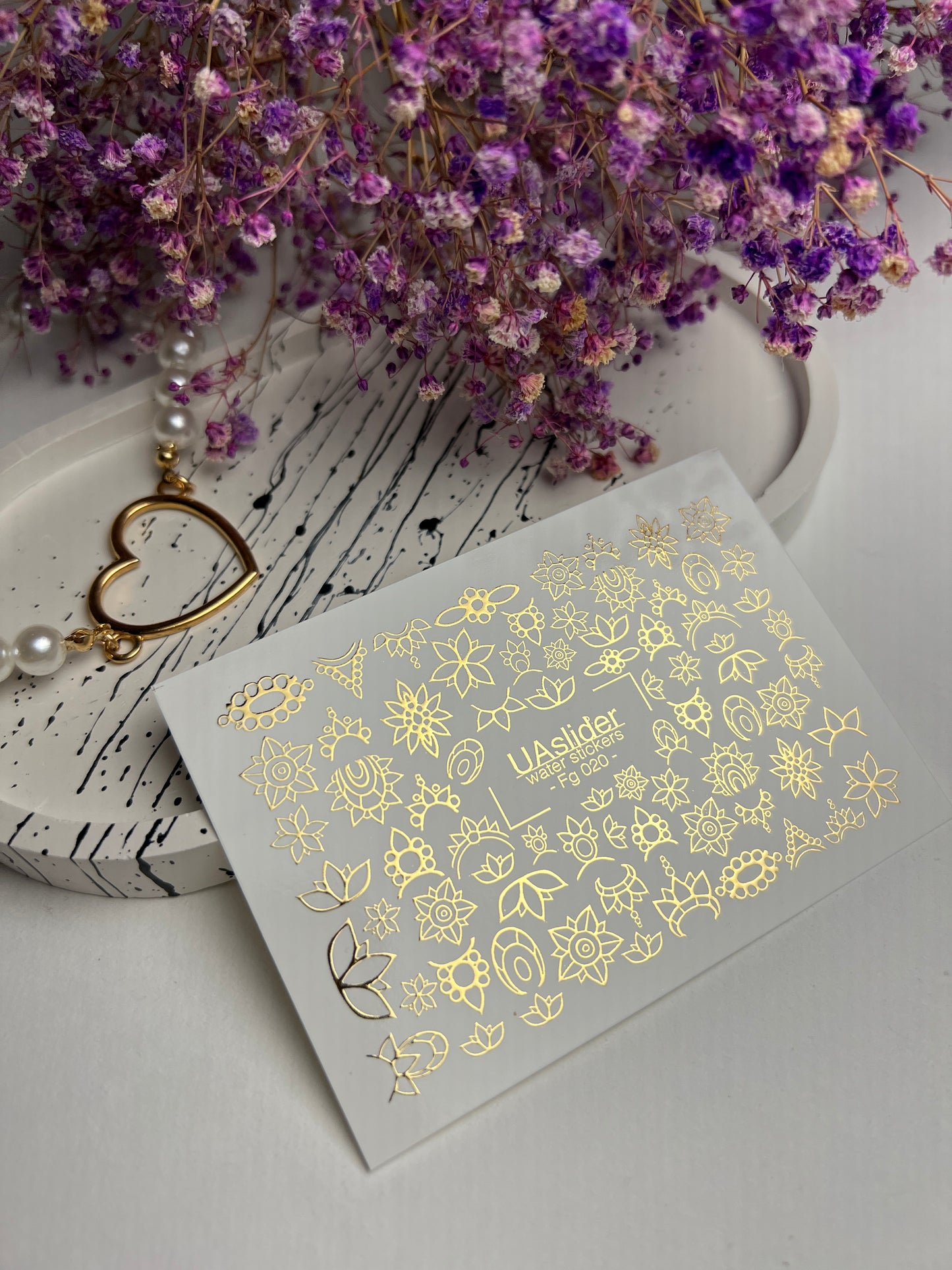 Nail Water Decal Fg-020 | Floral Water Slide Nail Decals with Gold Foil | Lotus & Mandala Flowers