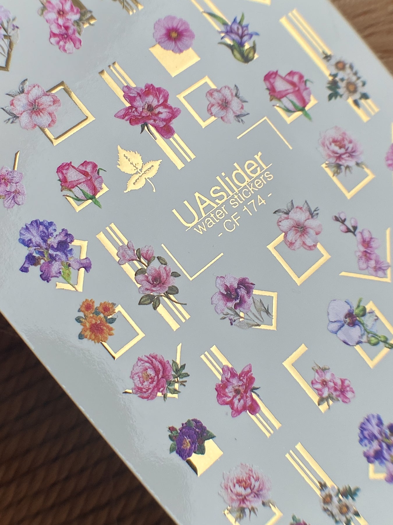 Nail Water Decal CF-174 | Elegant Floral Nail Water Decals | Peonies, Orchids & Geometric Frames