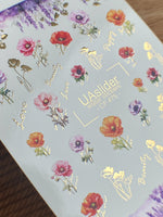 Nail Water Decal CF-475 | Poppy Nail Decals | Colorful Floral Stickers with Gold Accents - UASLIDER