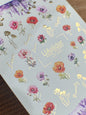 Nail Water Decal CF-475 | Poppy Nail Decals | Colorful Floral Stickers with Gold Accents