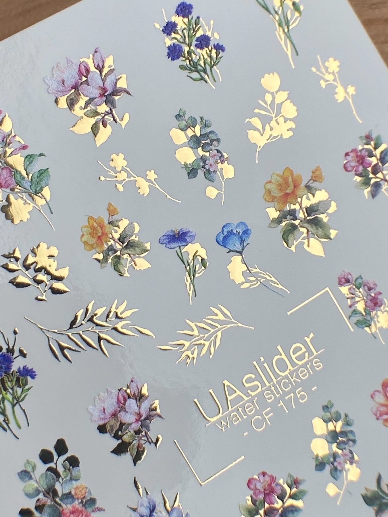 Nail Water Decal CF-175 | Mini Floral Bouquet Nail Water Decals | Wildflowers & Golden Accents - UASLIDER