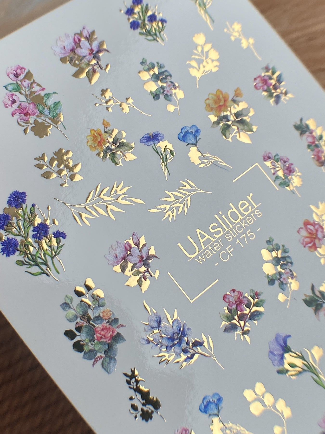 Nail Water Decal CF-175 | Mini Floral Bouquet Nail Water Decals | Wildflowers & Golden Accents - UASLIDER