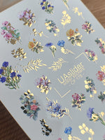 Nail Water Decal CF-175 | Mini Floral Bouquet Nail Water Decals | Wildflowers & Golden Accents - UASLIDER