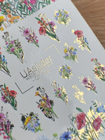 Nail Water Decal CF-188 | Nail Water Decals | Wildflower Bouquets with Golden Accents - UASLIDER