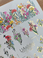 Nail Water Decal CF-188 | Nail Water Decals | Wildflower Bouquets with Golden Accents - UASLIDER
