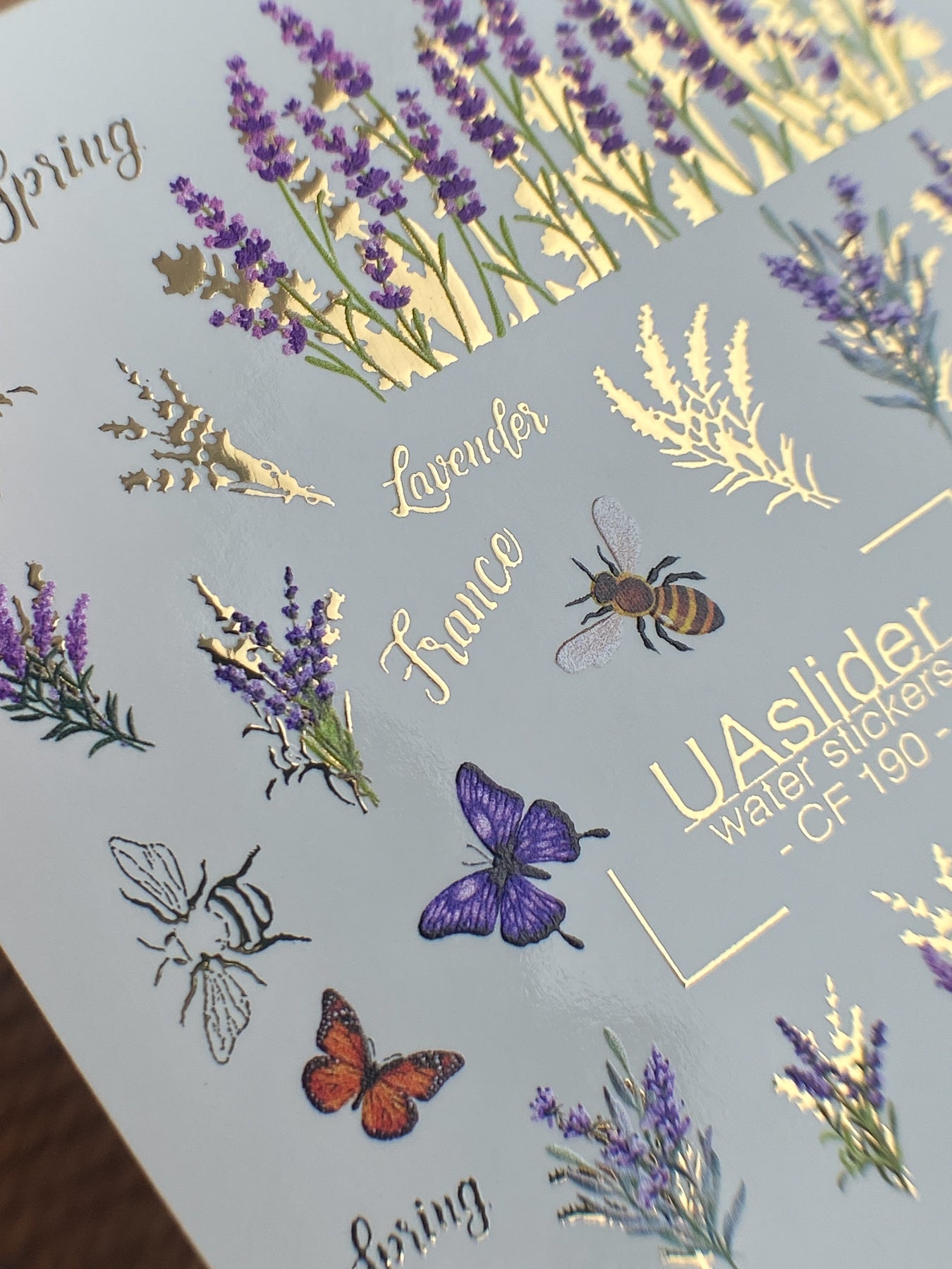 Nail Water Decal CF-190 | Nail Water Decals | Lavender, Bees & Butterflies - UASLIDER