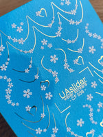 Nail Water Decal CF-556 | French Water Slide Nail Decals with Floral Garlands | White Flowers and Hearts - UASLIDER