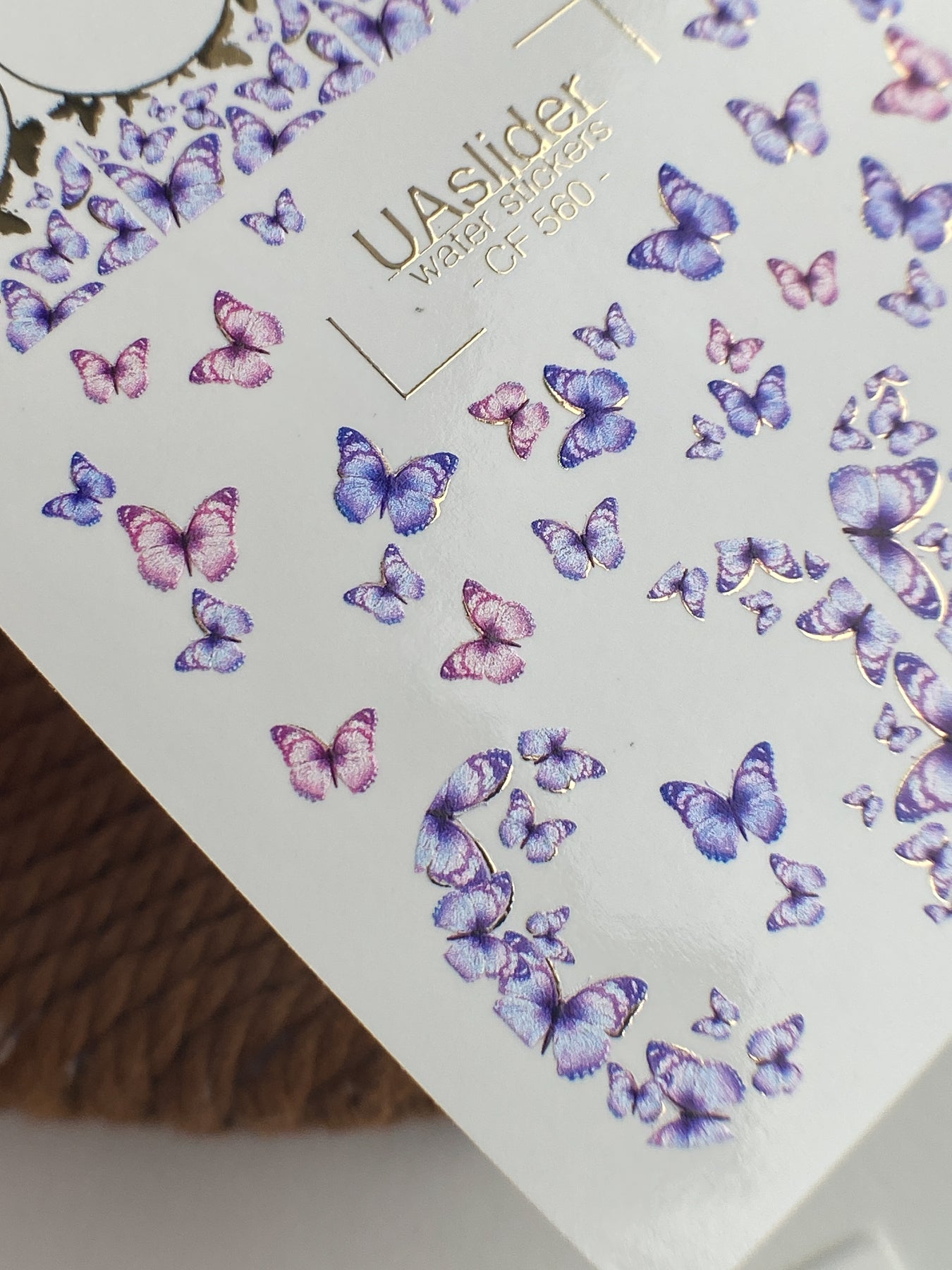 Nail Water Decal CF-560 | Water Slide Nail Decals with Butterflies | Purple and Pink Nail Art - UASLIDER
