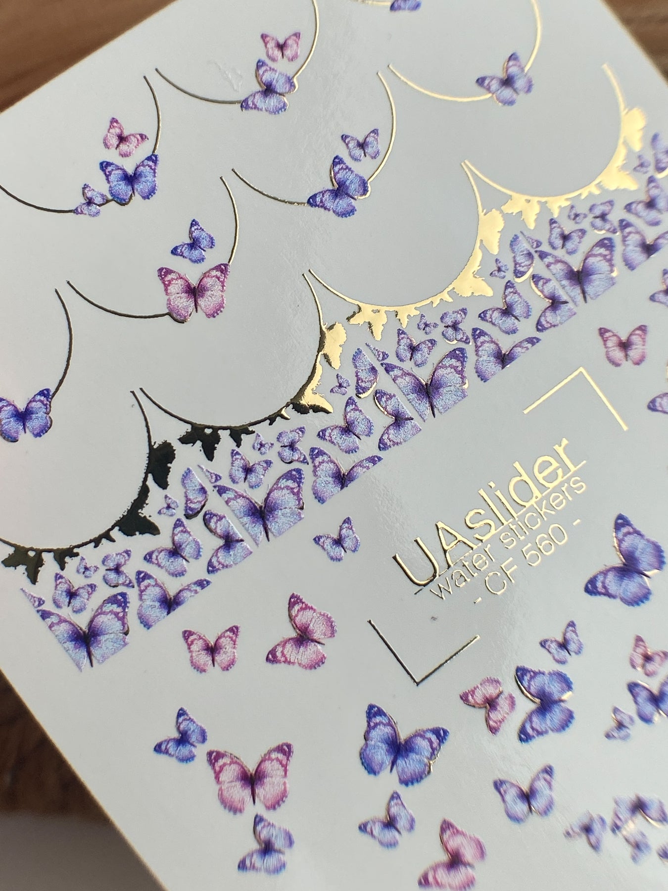 Nálepka na nehty CF-560 | Vodní nálepky na nehty s motýly | Fialové a růžové nehtové umění