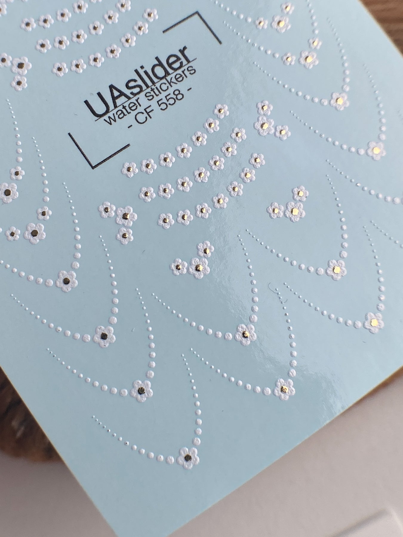 Nail Water Decal CF-558 | French Water Slide Nail Decals with Floral Dots | White Flowers and Delicate Lines