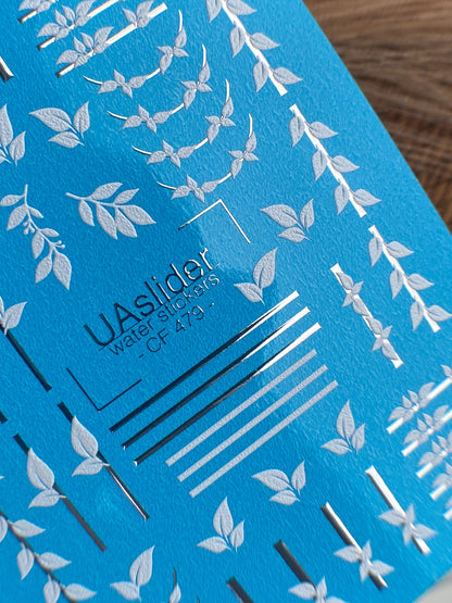 Nail Water Decal CF-479 | Leaf Nail Water Decals | Minimalist Grey Botanical Lines & Branches