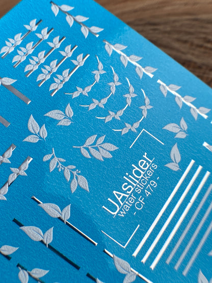 Nail Water Decal CF-479 | Leaf Nail Water Decals | Minimalist Grey Botanical Lines & Branches