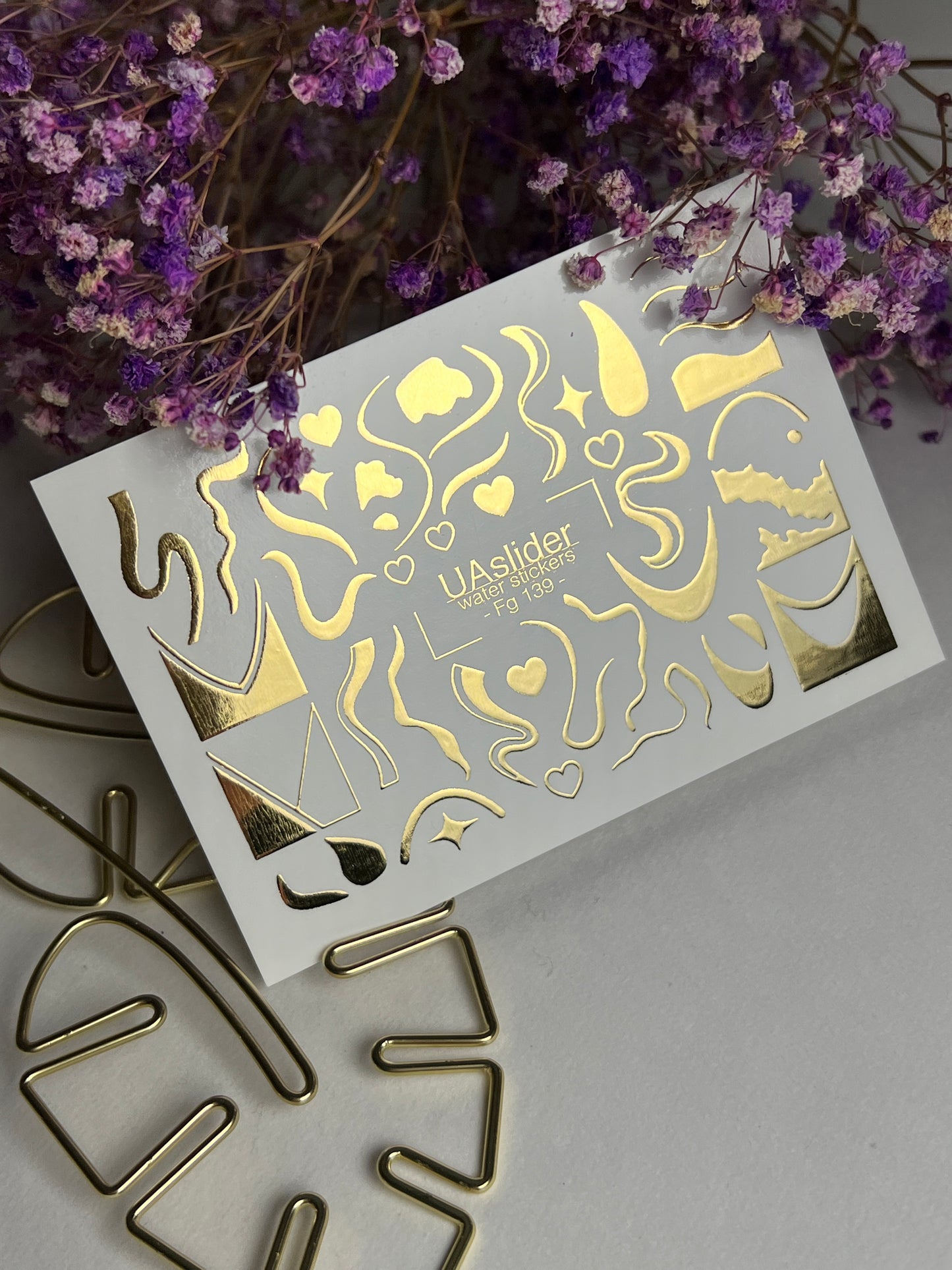 Nail Water Decal Fg-139 | Water Slide Nail Decals with Gold Abstract Waves and Shapes | Artistic Nail Tattoos