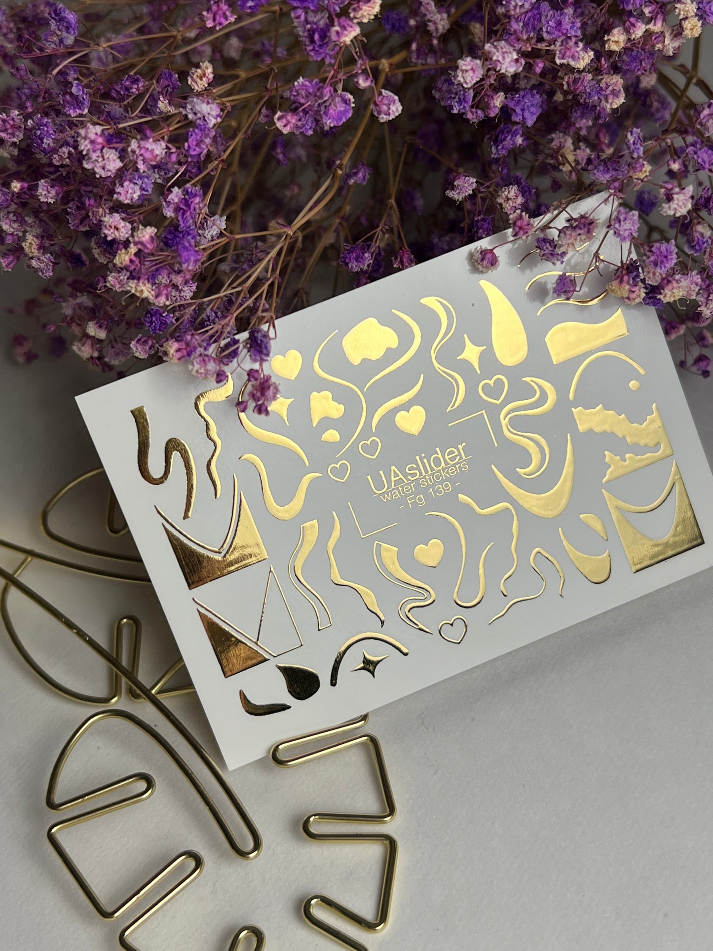 Nail Water Decal Fg-139 | Water Slide Nail Decals with Gold Abstract Waves and Shapes | Artistic Nail Tattoos