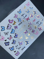 Nail Water Decal CF-241 | Butterfly Water Slide Nail Decals | Pink & Blue Butterflies with Gold - UASLIDER