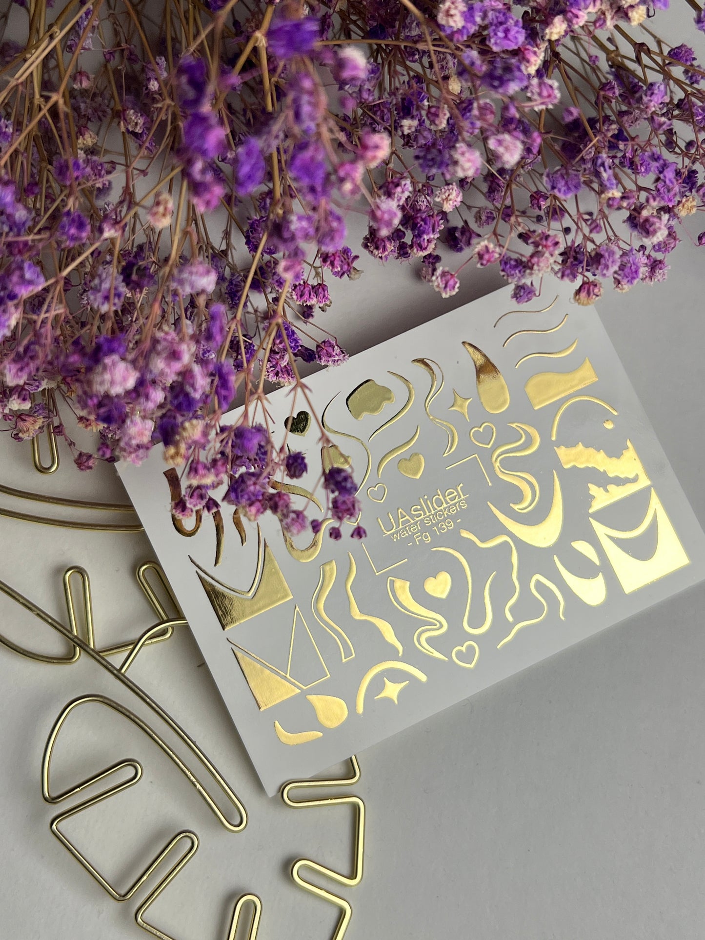 Nail Water Decal Fg-139 | Water Slide Nail Decals with Gold Abstract Waves and Shapes | Artistic Nail Tattoos