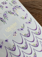 Nail Water Decal CF-565 | French Water Slide Nail Decals with Purple Flowers | Floral French Nail Art - UASLIDER