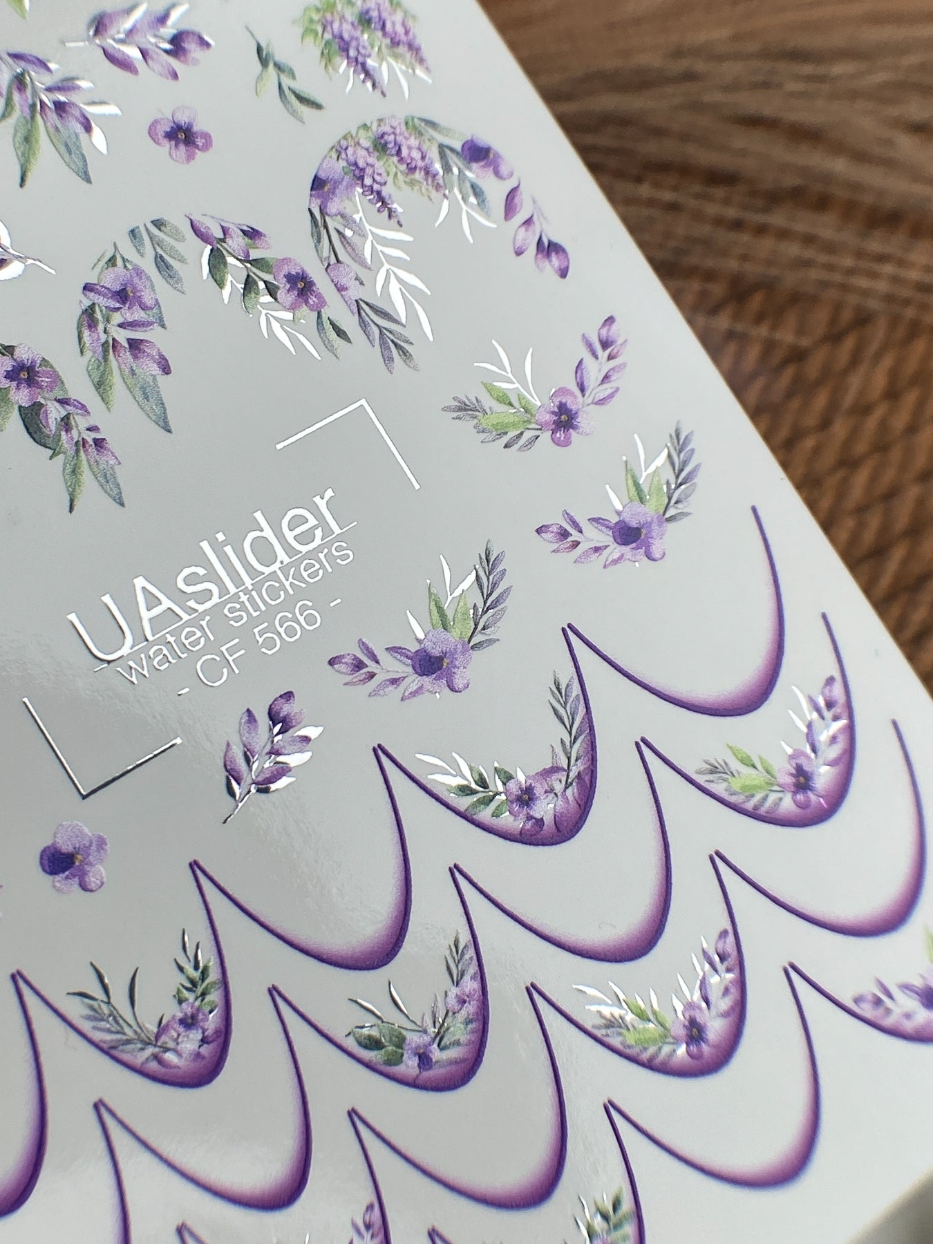 Nail Water Decal CF-566 | French Water Slide Nail Decals with Purple Florals | Botanical Nail Art Designs