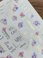 Nail Water Decal CF-446 | Water Slide Nail Decals | Mini Floral Elements & Gold Lettering - UASLIDER