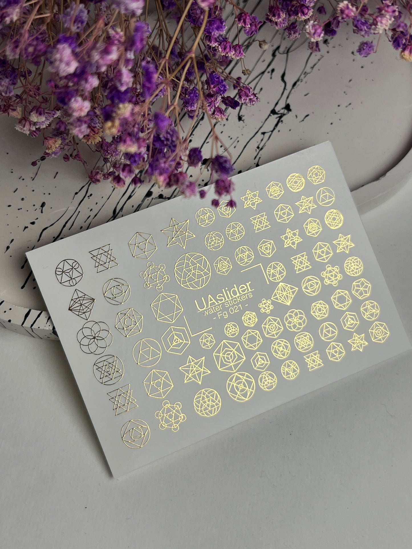 Nail Water Decal Fg-021 | Sacred Geometry Water Slide Nail Decals with Gold Foil | Mandalas & Abstract Symbols
