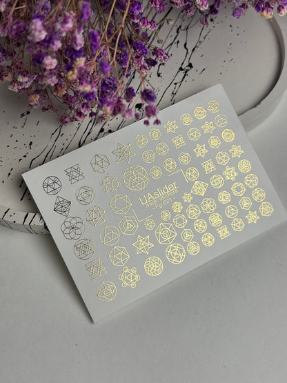 Nail Water Decal Fg-021 | Sacred Geometry Water Slide Nail Decals with Gold Foil | Mandalas & Abstract Symbols