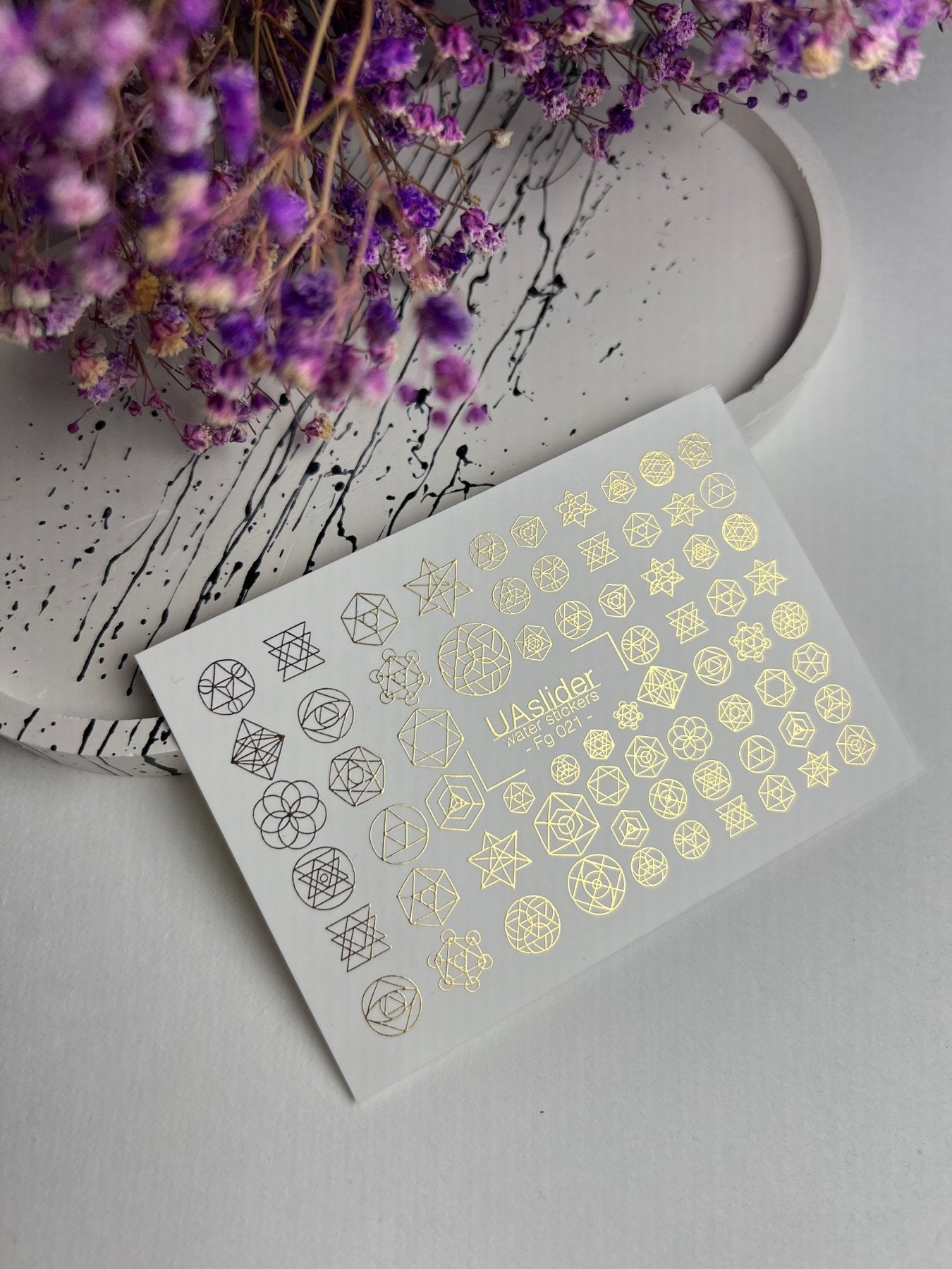 Nail Water Decal Fg-021 | Sacred Geometry Water Slide Nail Decals with Gold Foil | Mandalas & Abstract Symbols - UASLIDER