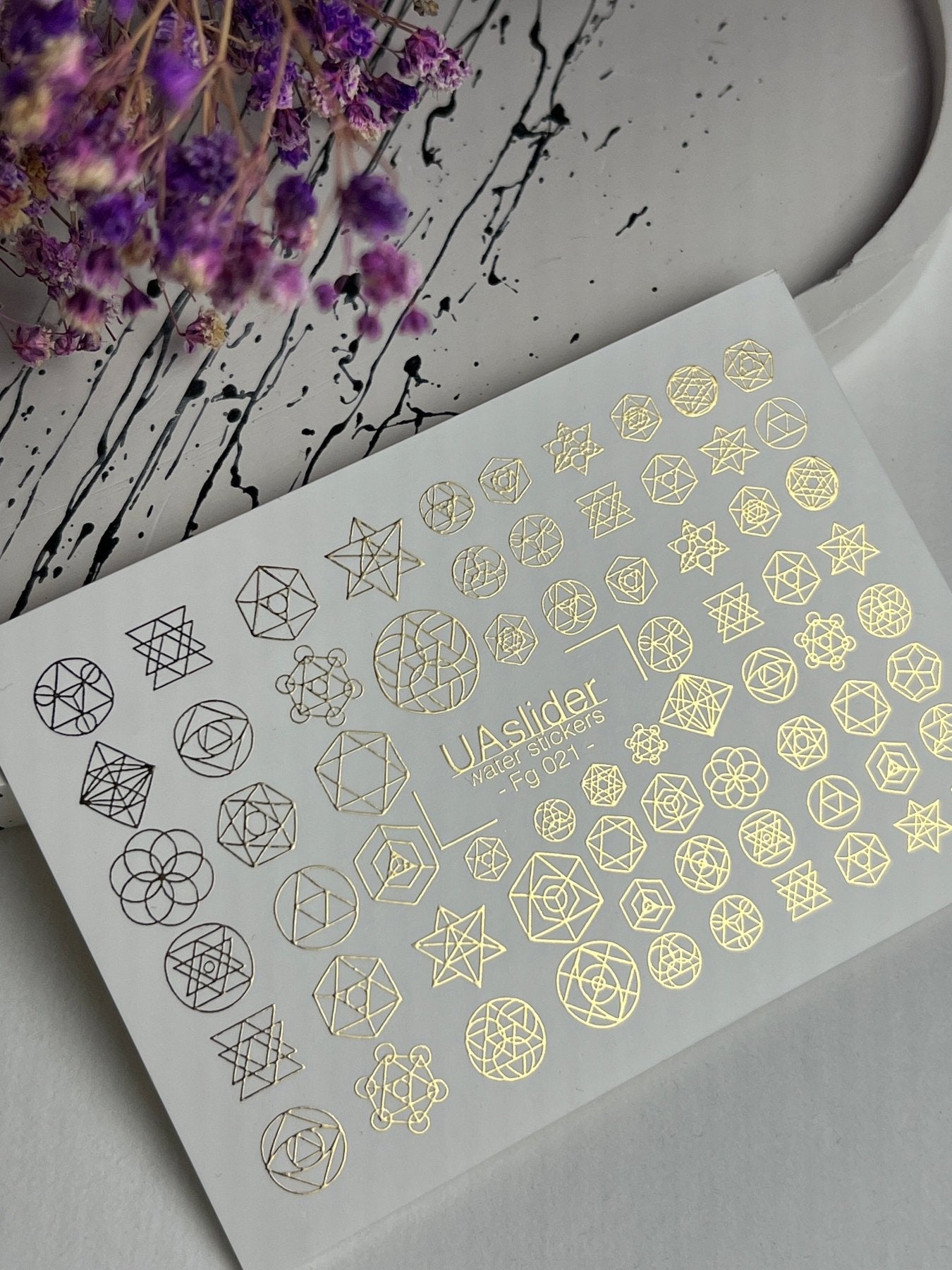 Nail Water Decal Fg-021 | Sacred Geometry Water Slide Nail Decals with Gold Foil | Mandalas & Abstract Symbols - UASLIDER