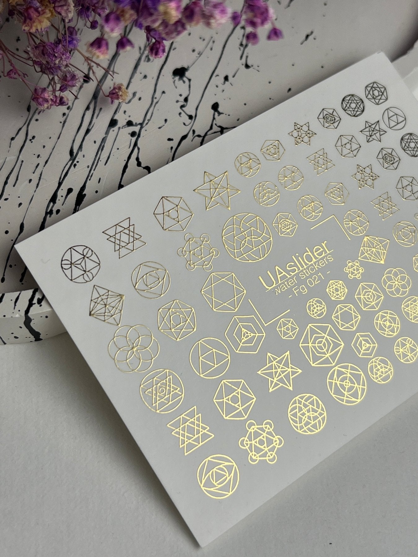 Nail Water Decal Fg-021 | Sacred Geometry Water Slide Nail Decals with Gold Foil | Mandalas & Abstract Symbols - UASLIDER