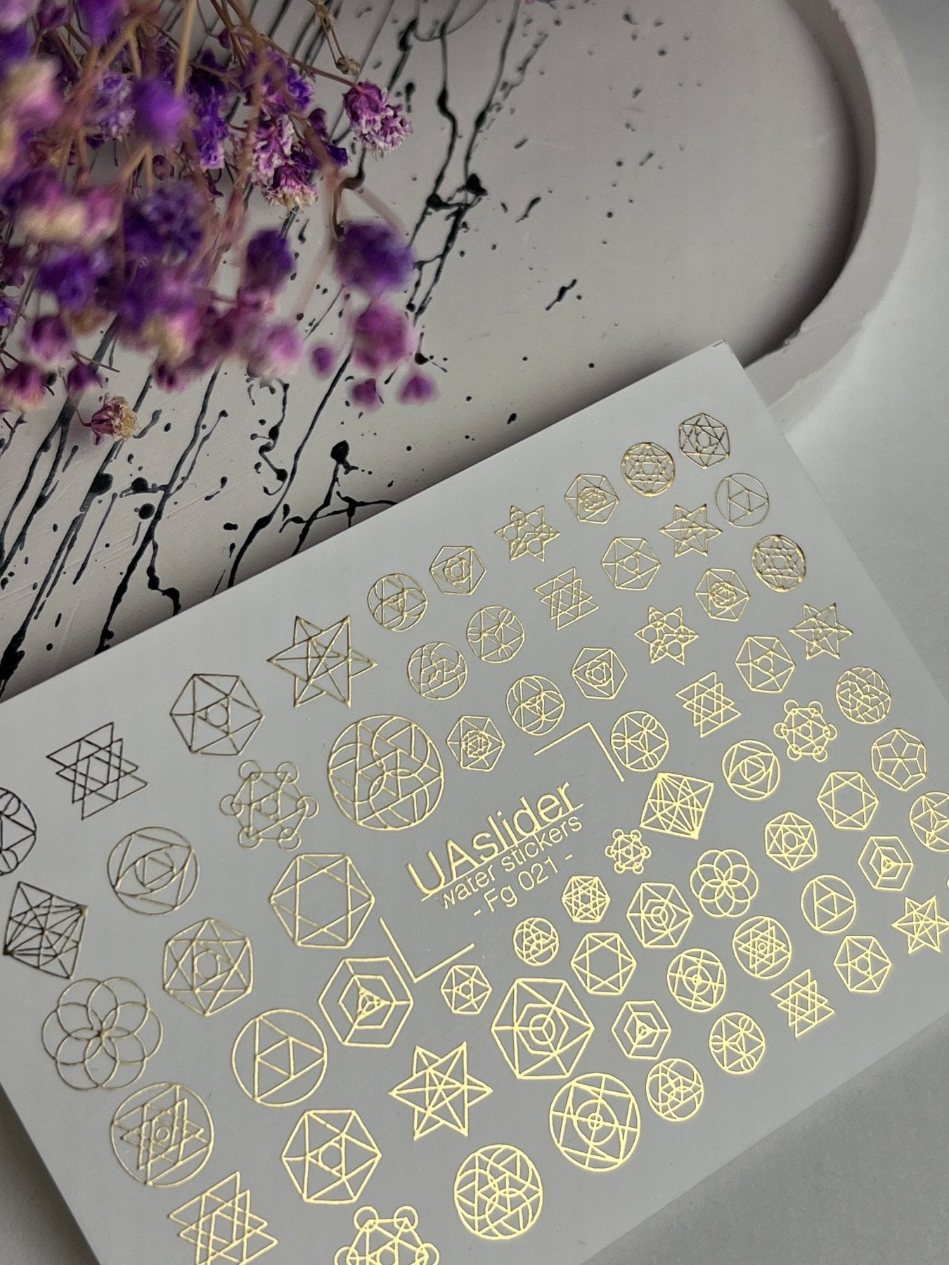 Nail Water Decal Fg-021 | Sacred Geometry Water Slide Nail Decals with Gold Foil | Mandalas & Abstract Symbols - UASLIDER