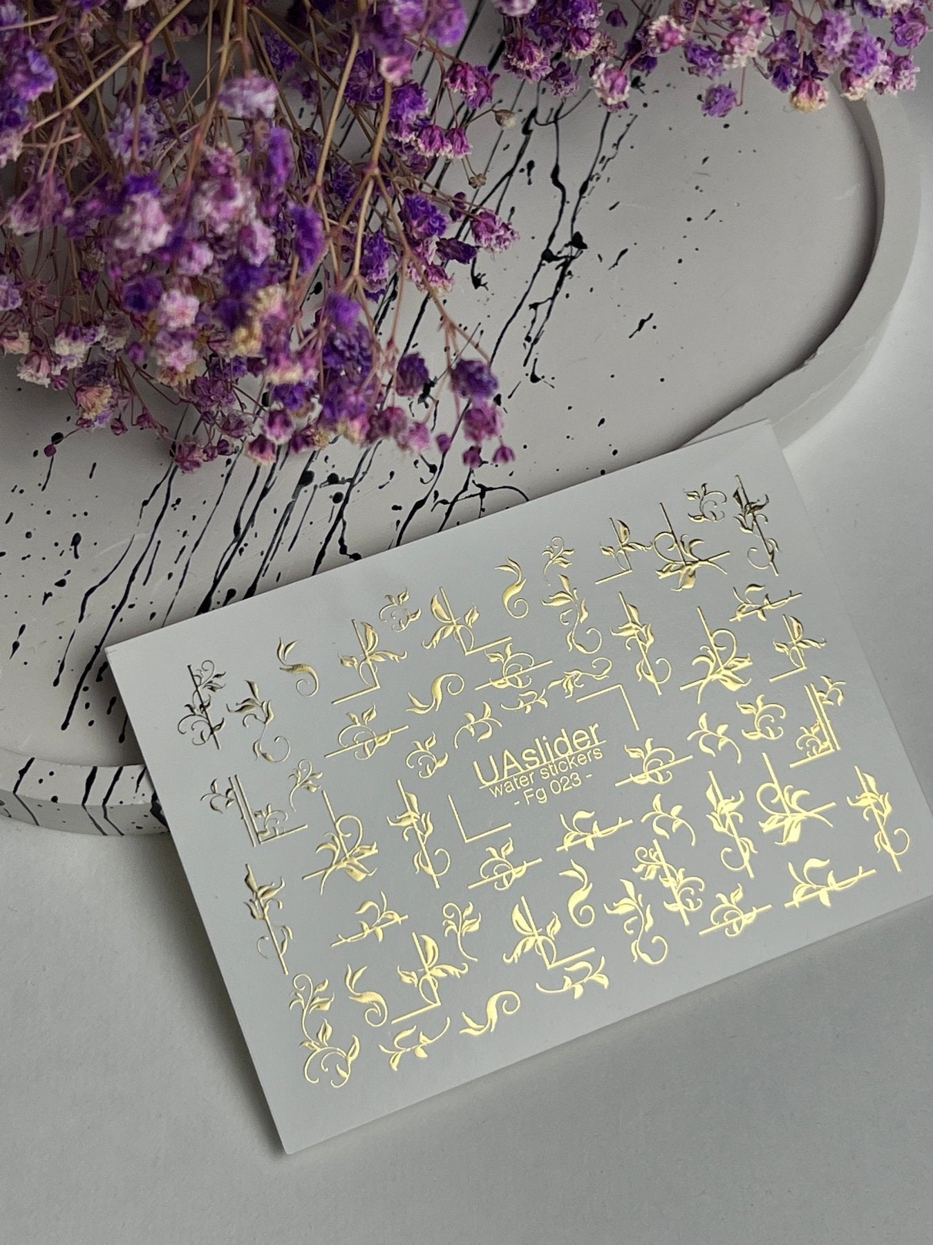 Nail Water Decal Fg-023 | Ornamental Water Slide Nail Decals with Gold Foil | Elegant Swirls & Florals - UASLIDER