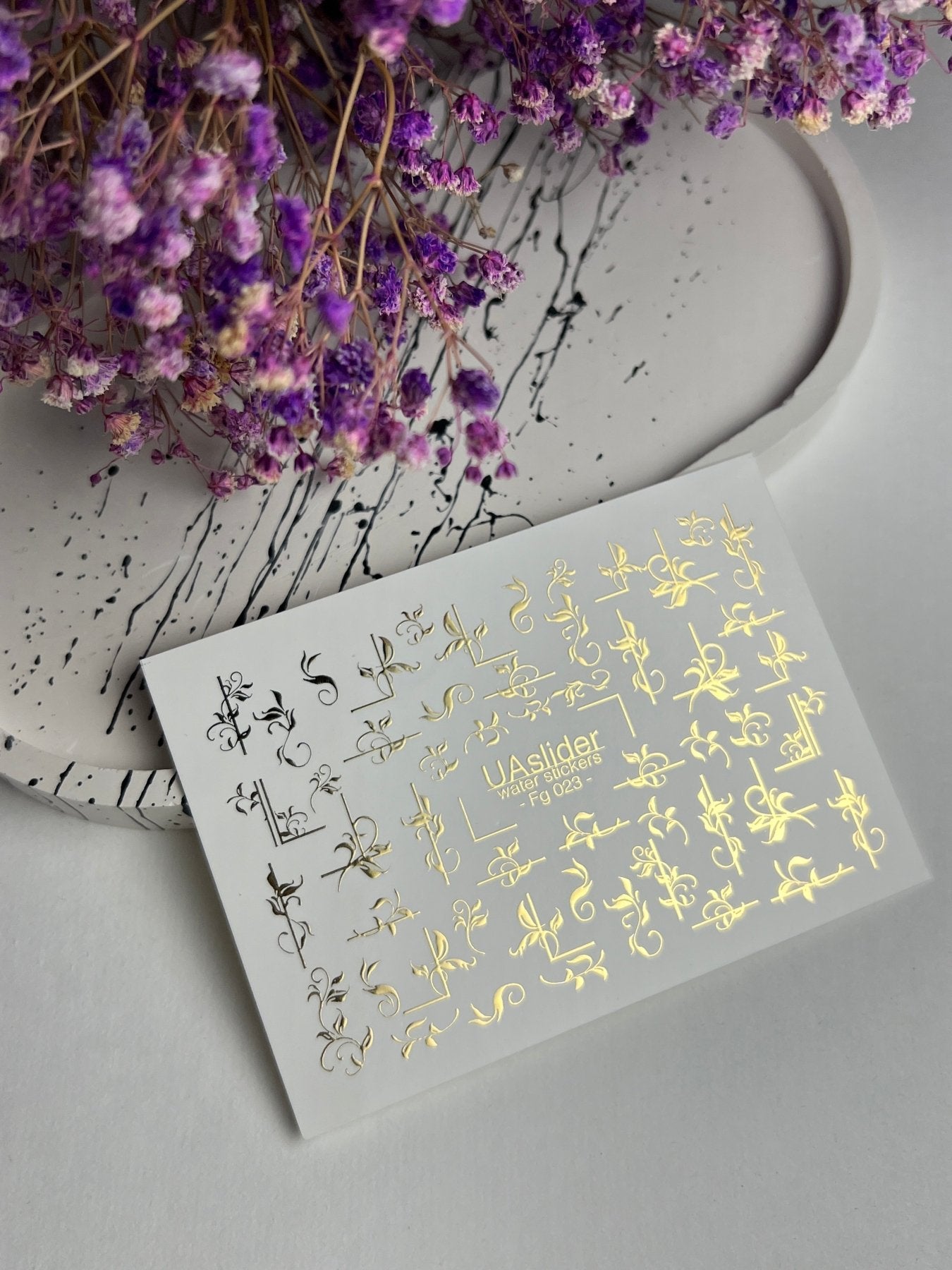 Nail Water Decal Fg-023 | Ornamental Water Slide Nail Decals with Gold Foil | Elegant Swirls & Florals - UASLIDER