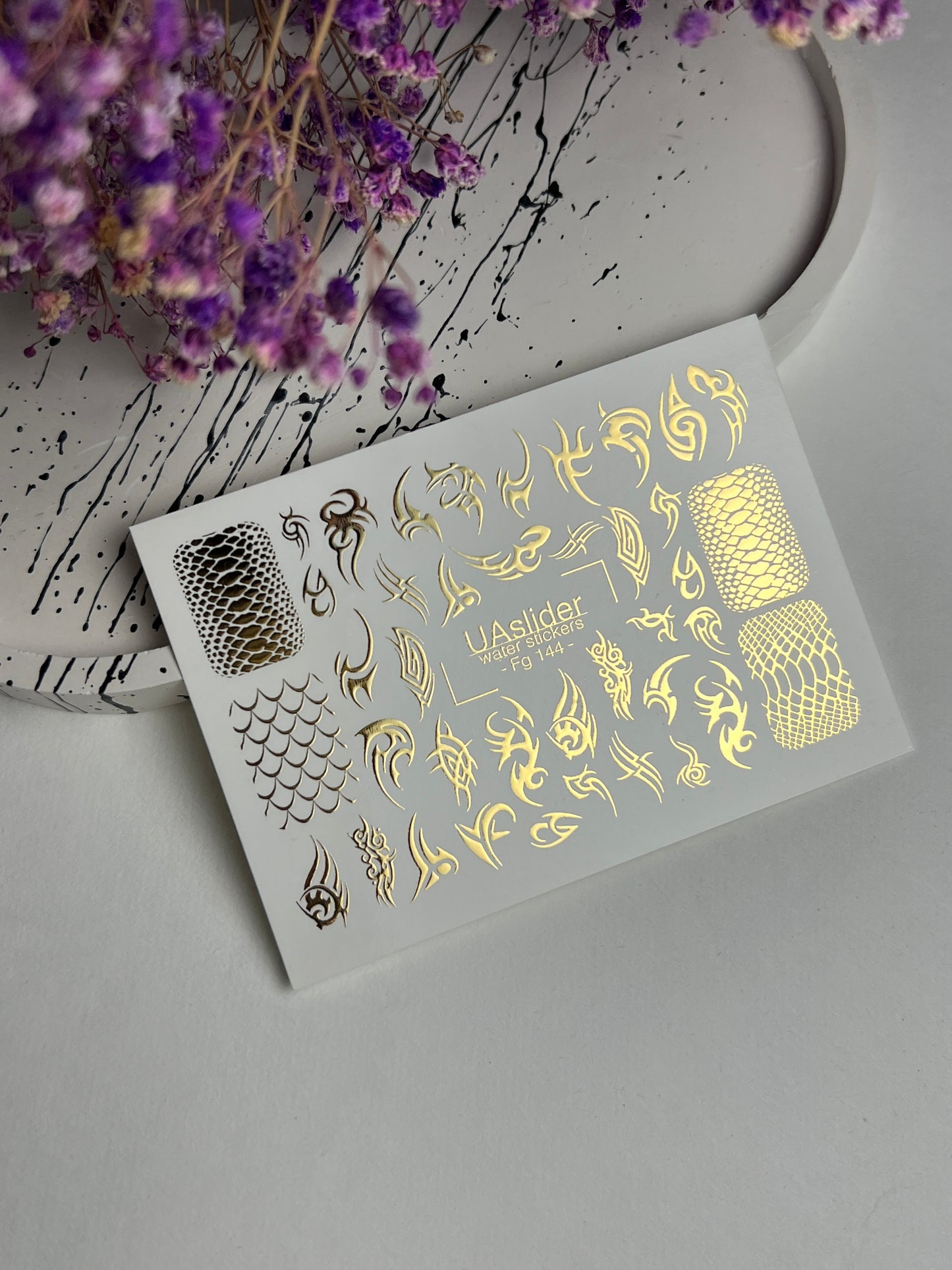 Nail Water Decal Fg-144 | Water Slide Nail Decals with Gold Tribal and Snake Skin Patterns | Edgy Nail Art