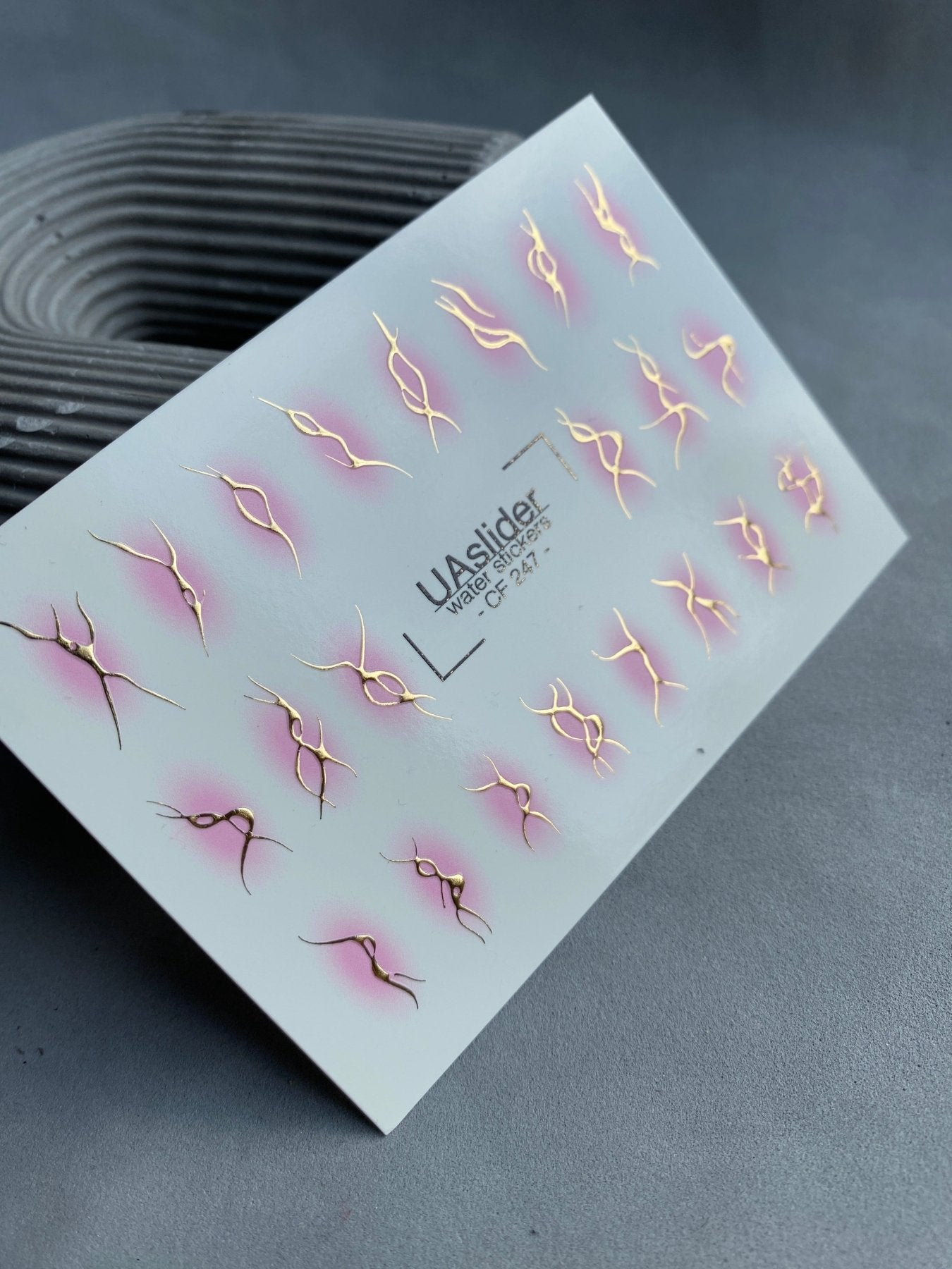 Nail Water Decal CF-247 | Abstract Nail Water Decals | Golden Lines with Pink Aura Effect - UASLIDER