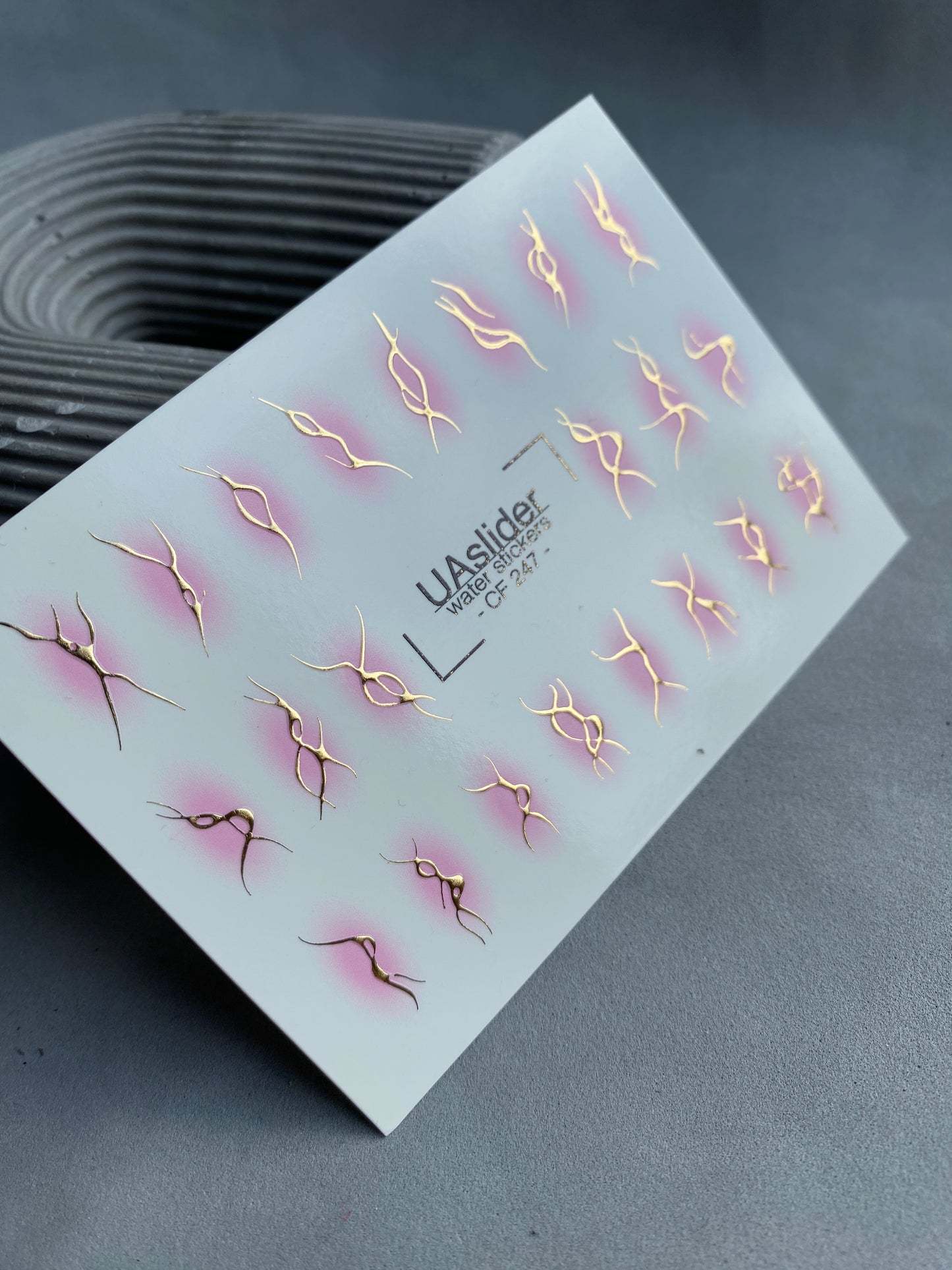 Nail Water Decal CF-247 | Abstract Nail Water Decals | Golden Lines with Pink Aura Effect