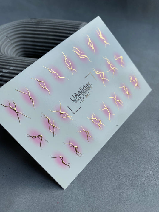 Nail Water Decal CF-247 | Abstract Nail Water Decals | Golden Lines with Pink Aura Effect