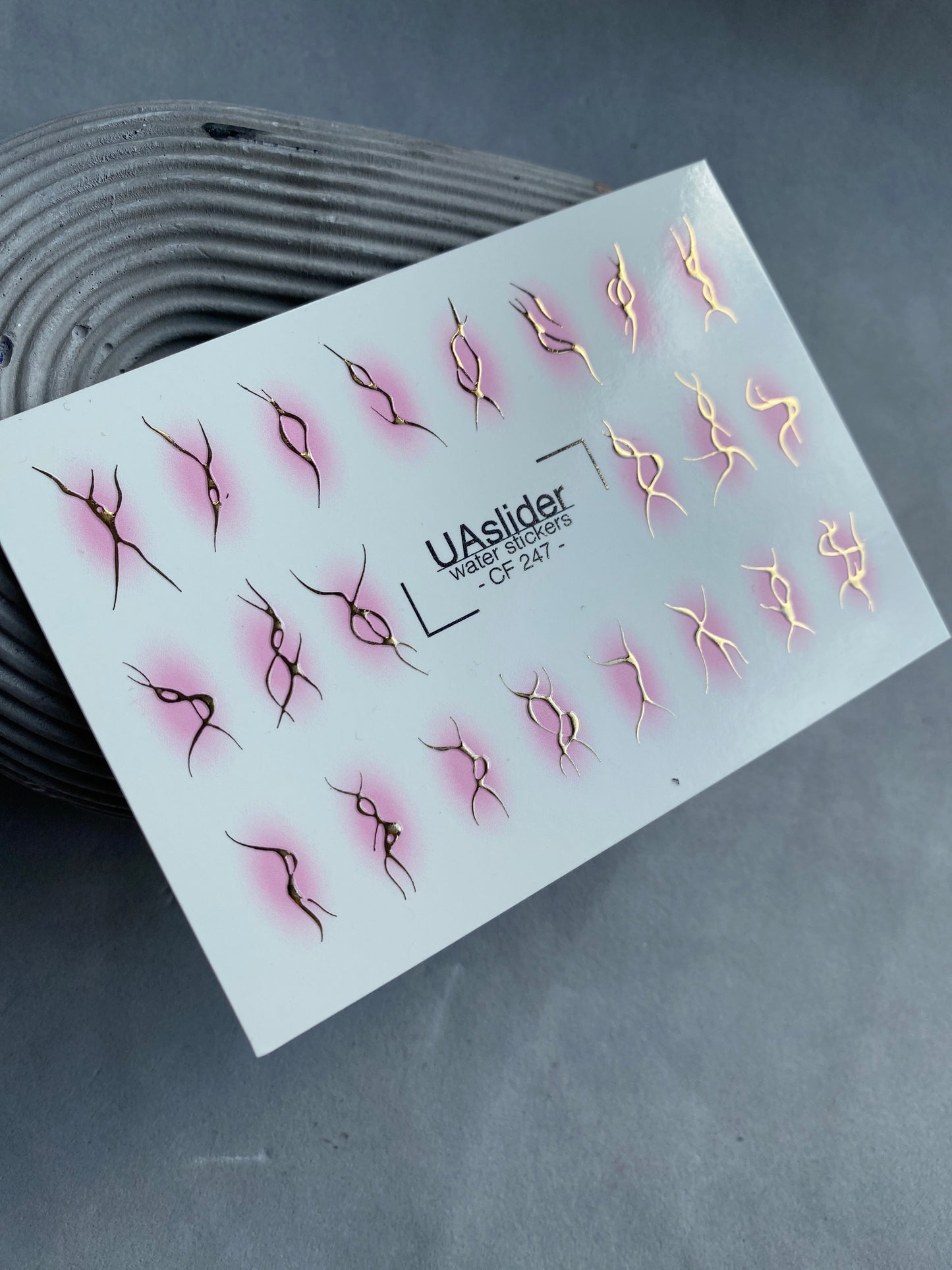 Nail Water Decal CF-247 | Abstract Nail Water Decals | Golden Lines with Pink Aura Effect