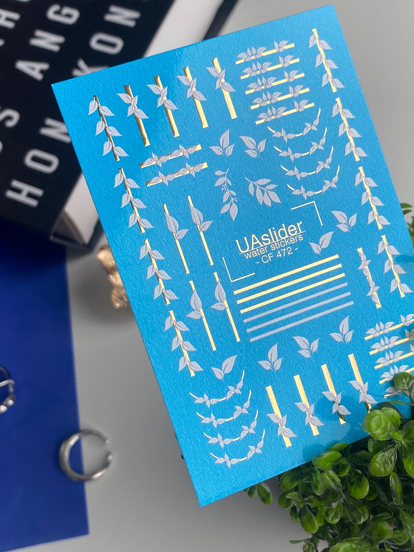 Nail Water Decal CF-472 | Botanical Nail Decals | Minimalist Leaf & Gold Line Stickers