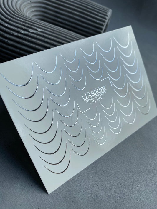 Nail Water Decal Fs-161 | Water Slide Nail Decals French | Silver Curve Lines