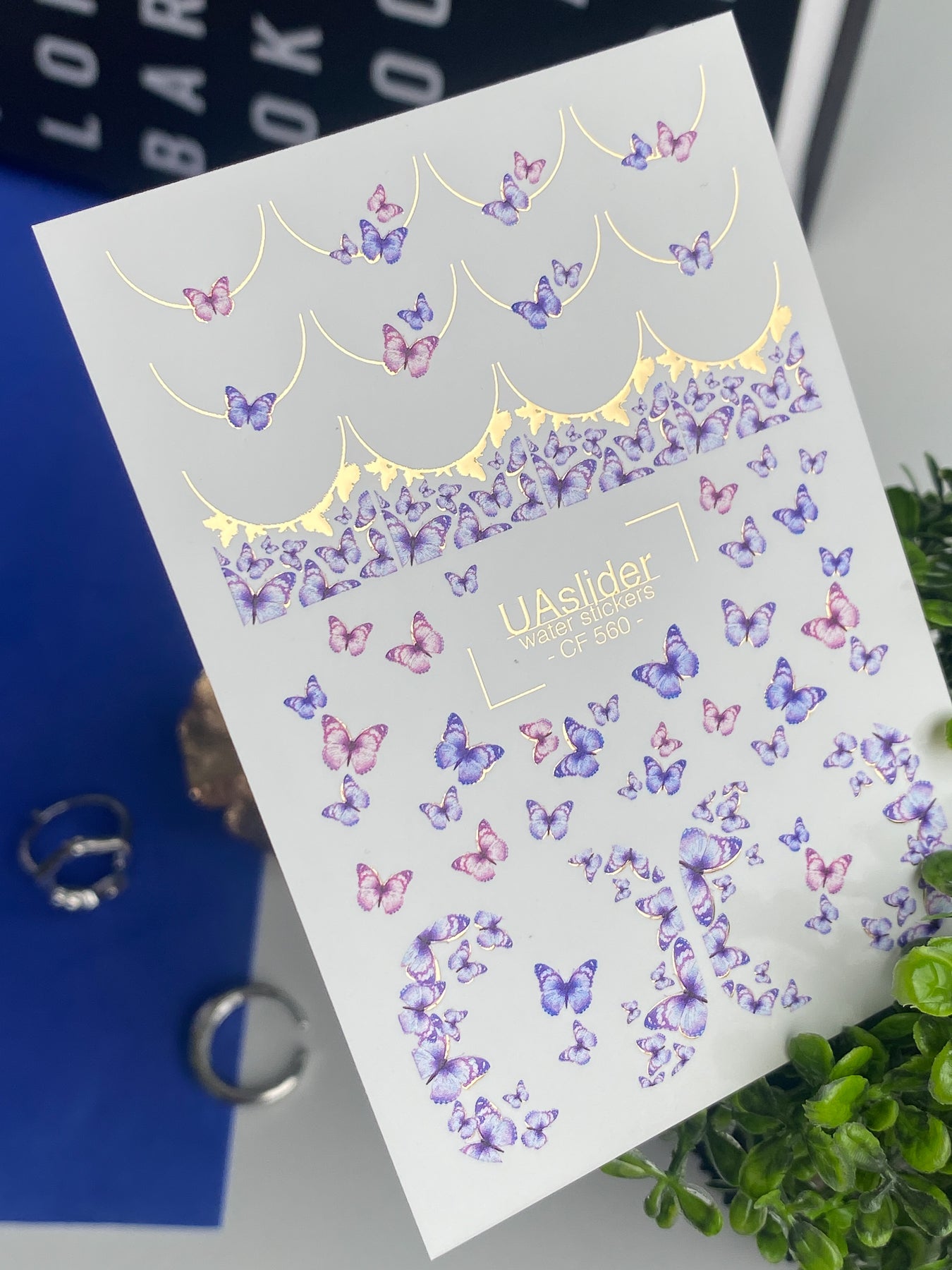 Nálepka na nehty CF-560 | Vodní nálepky na nehty s motýly | Fialové a růžové nehtové umění