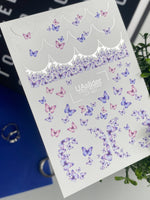 Nail Water Decal CF-561 | Water Slide Nail Decals with Butterflies | Purple and Pink French Nail Art - UASLIDER