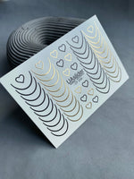 Nail Water Decal CF-258 | French Water Slide Nail Decals | Black & Gold Lines with Hearts - UASLIDER