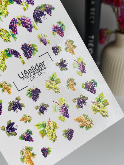 Nail Water Decal CF-716 | Water Slide Nail Decals | French Grape Clusters Design