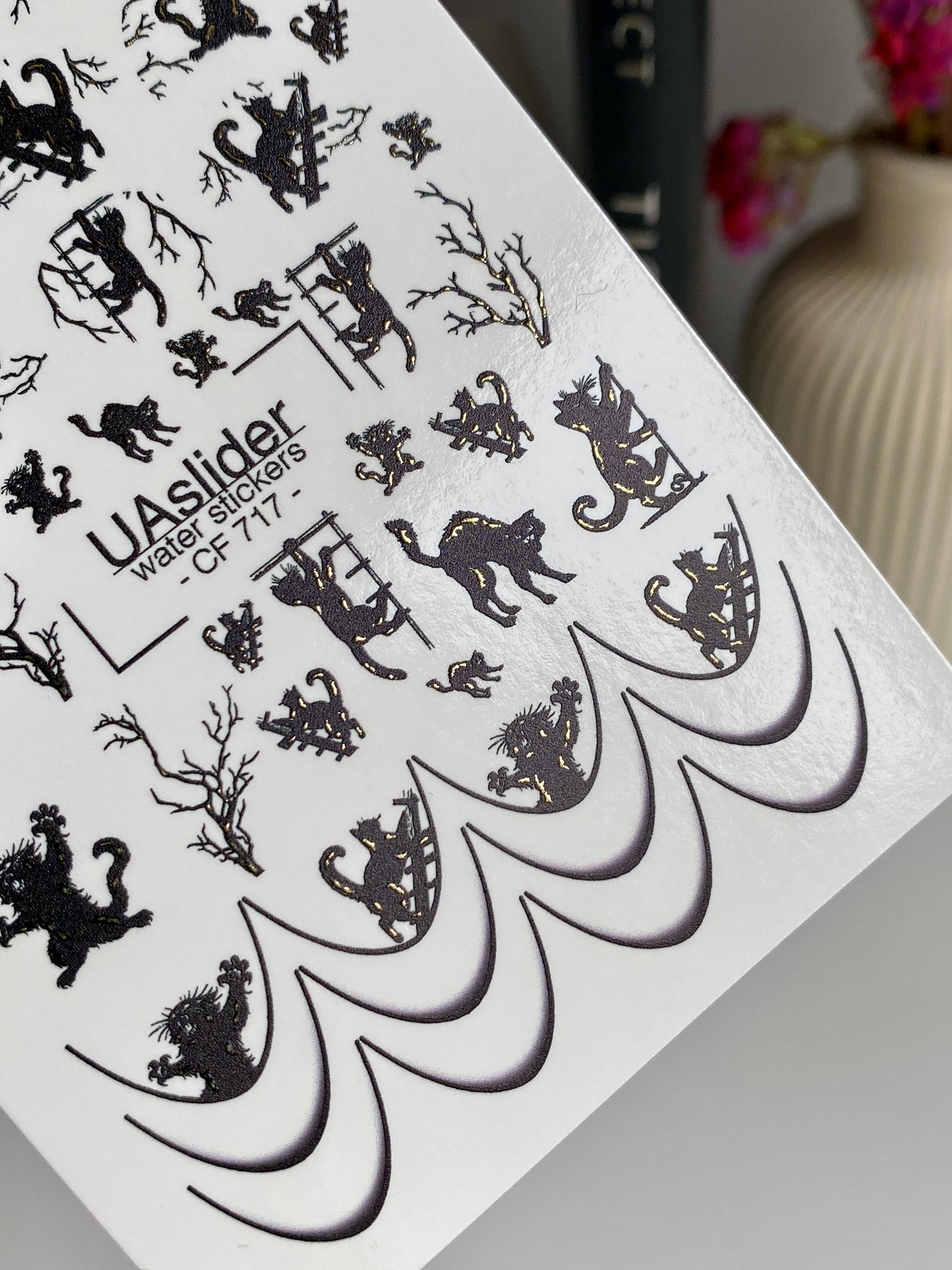 Nail Water Decal CF-717 | Water Slide Nail Decals | Halloween Cats and Spooky Trees